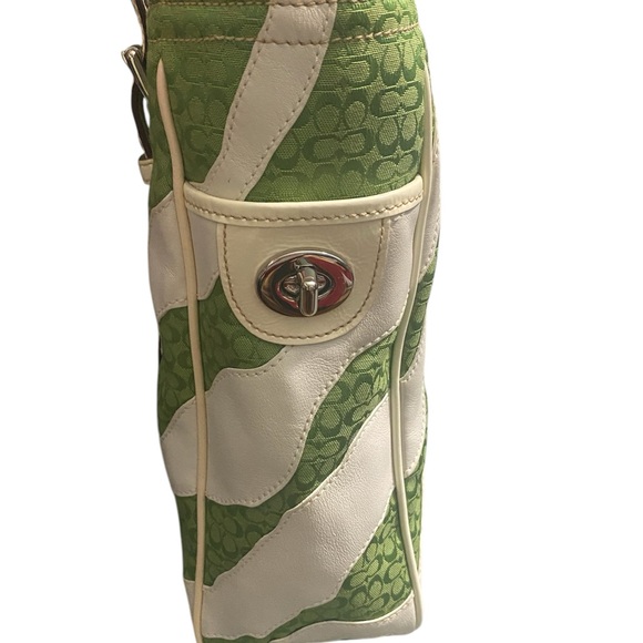 Coach Green & White Zebra Striped Signature Logo Tote - Picture 4 of 15